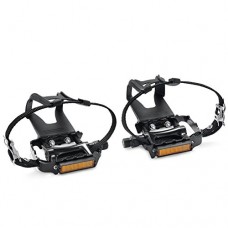 NEWSTY Bike Pedals with Clips and Straps for Outdoor Cycling and Indoor Stationary Bike 9/16-Inch Spindle Resin/Alloy Bicycle Pedals - B07CV9H86H